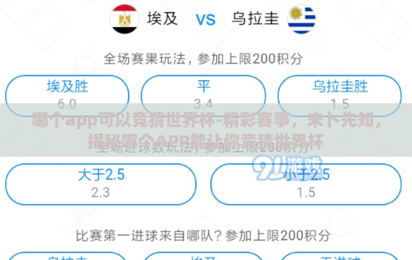 哪个app可以竞猜世界杯-精彩赛事，未卜先知，揭秘哪个APP能让你竞猜世界杯