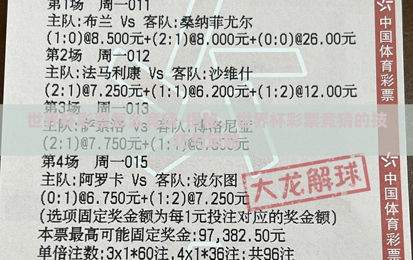 世界杯彩票怎么竞猜-揭秘，世界杯彩票竞猜的技巧与策略