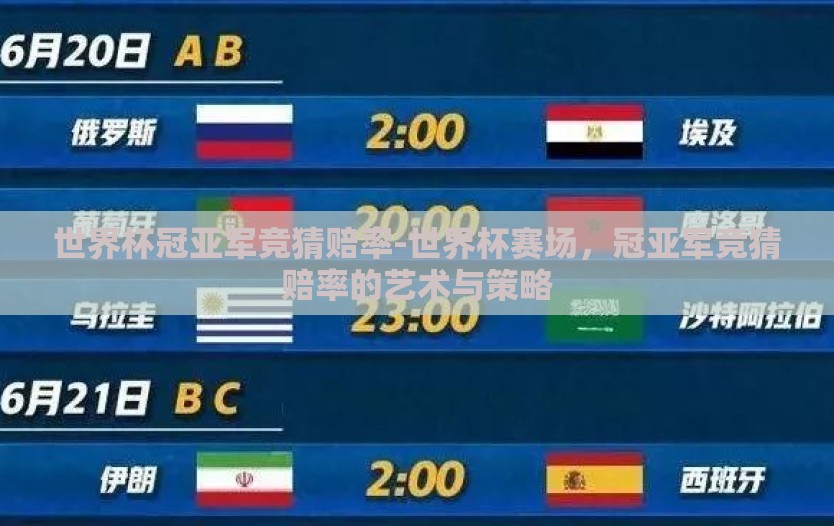 世界杯冠亚军竞猜赔率-世界杯赛场，冠亚军竞猜赔率的艺术与策略