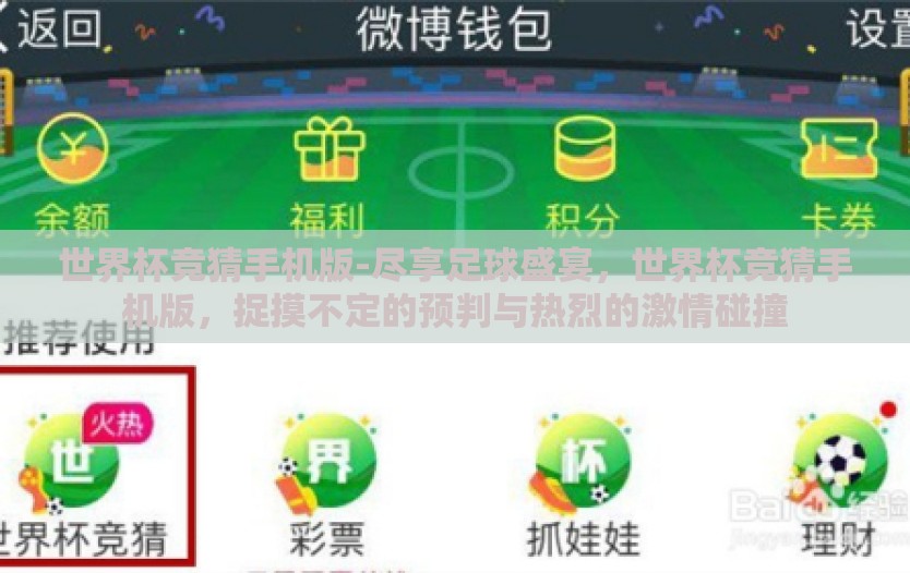 世界杯竞猜手机版-尽享足球盛宴，世界杯竞猜手机版，捉摸不定的预判与热烈的激情碰撞
