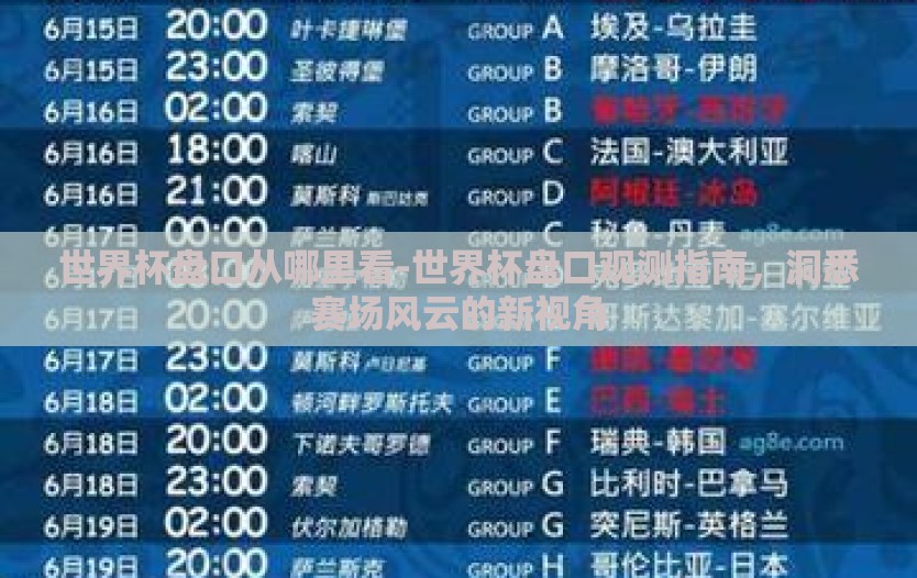 世界杯盘口从哪里看-世界杯盘口观测指南,洞悉赛场风云的新视角 世界杯盘口从哪里看-世界杯盘口观测指南,洞悉赛场风云的新视角
