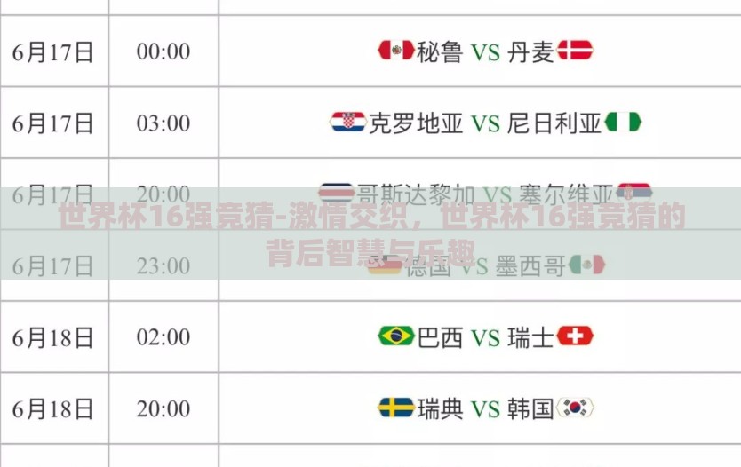 世界杯16强竞猜-激情交织,世界杯16强竞猜的背后智慧与乐趣 世界杯16强竞猜-激情交织,世界杯16强竞猜的背后智慧与乐趣